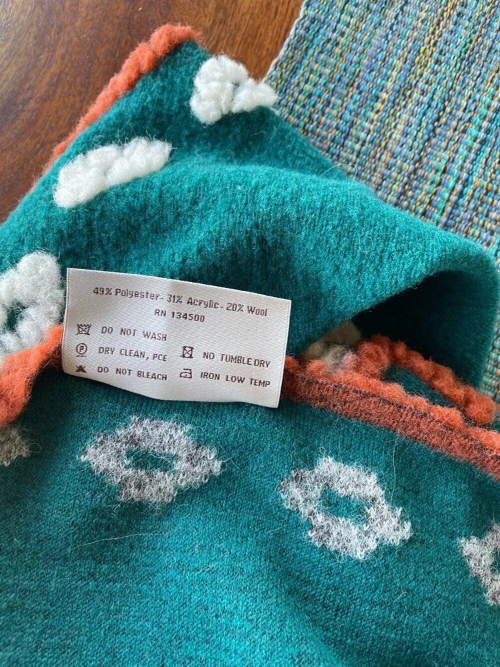Ryan Michael Western Thunderbird Shawl Vest Poncho Wool Santa Fe Teal One Size - Picture 7 of 7